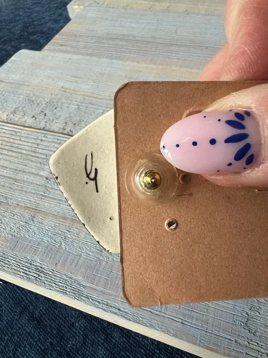 Vintage Hand Painted Porcelain Earrings 80s 90s Signed Stud Gold Overlay - Picture 4 of 6